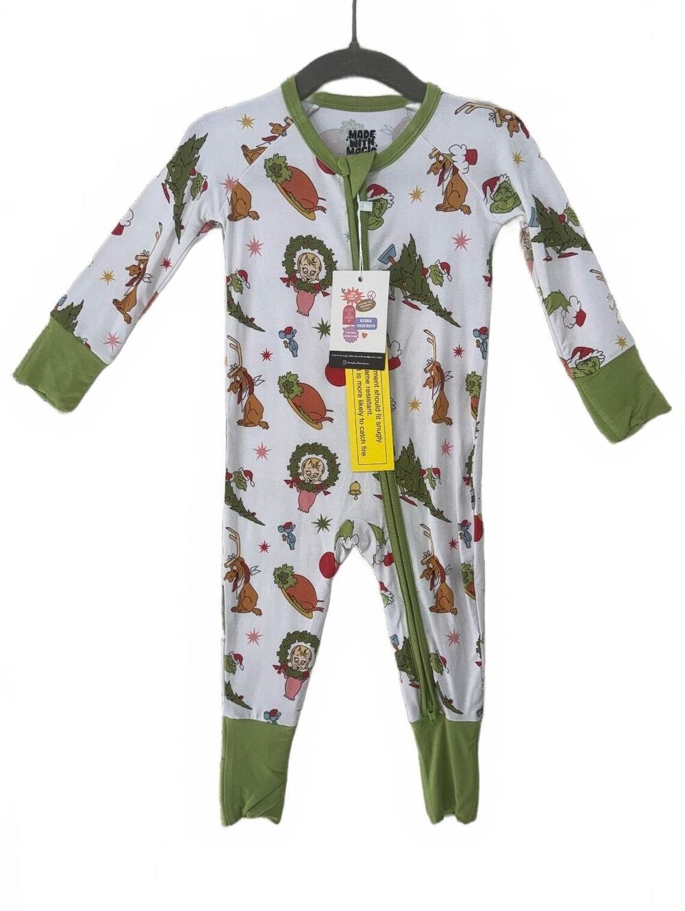 Made With Magic "The Grinch" Bamboo Zippy | 3–6 Months | 95% Bamboo | NWT